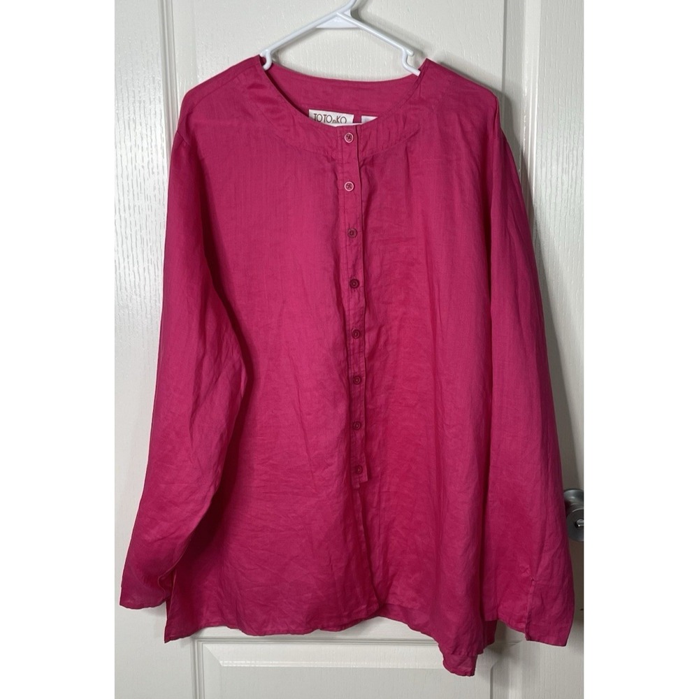 TotonKo Linen Shirt Womens 3X Pink  Coastal Lagenlook Beach Summer Vacation